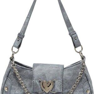 Y2K Heart Shoulder Bag Small PU Leather Top Handle Clutch for Women